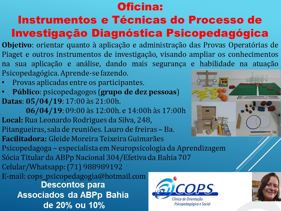 Oficina Instrumentos e Técnicas do Processo de Investigação Diagnóstica Psicopedagógica