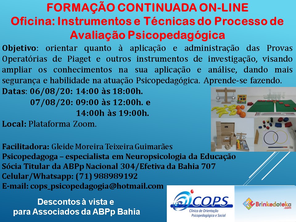 Oficina on-line: Instrumentos e Técnicas do Processo de Investigação Diagnóstica Psicopedagógica